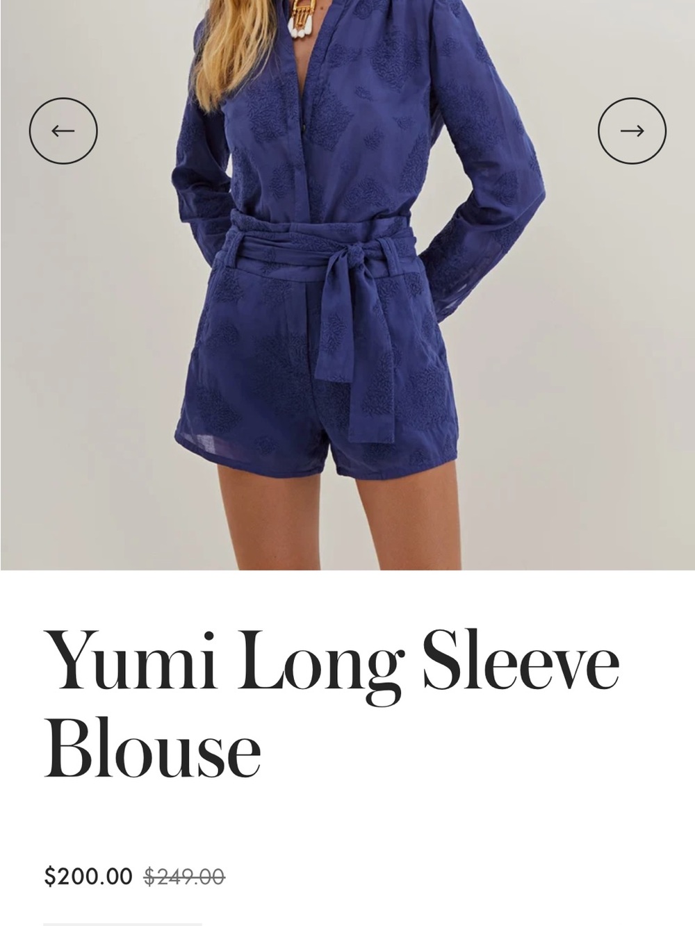 Yumi High-Waist Shorts with matching long sleeve blouse with sexy, v neck plunge
